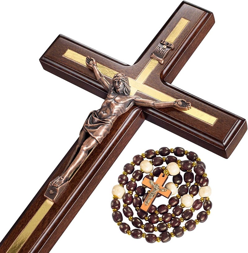 Asterom Crucifix Wall Cross - Handmade Wood Cross Wall Decor - Catholic Crucifix - 12 Inch - Image 1