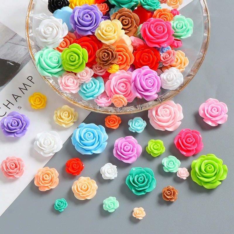 Artificial Rose Flower Resin Beads for DIY Jewelry Making - Image 1