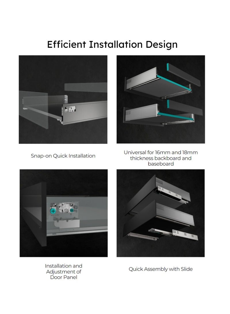 STARKE Cabinet Drawer Box Set Complete with Slides Anti-Rust Heavy Duty Aluminum Drawer Box Set, 84 mm Backboard Height, Universal for 16mm-18mm Board Quick installation-Grey (Vario Series) (440-450 mm)  - Image 4