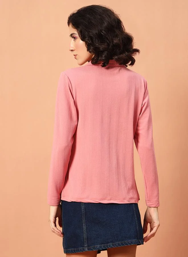 Take Two Women Pink Textured Polo T-Shirt By The Dry State