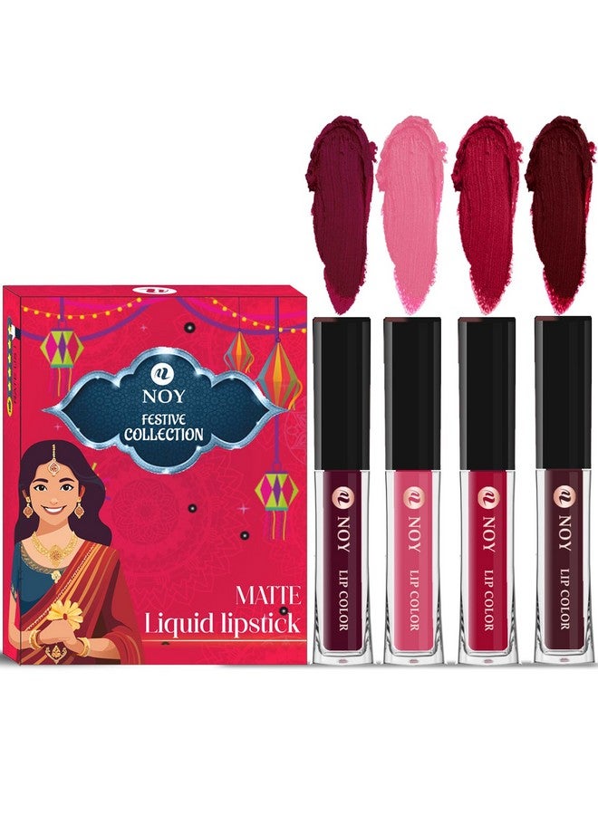 noy Lipstick For Dusky Skin Tone Festival Pack of 4 Stunning Matte Lipstick Colors Wine, Peach, Cherry Pink, Coffee Wine Shades - Image 1
