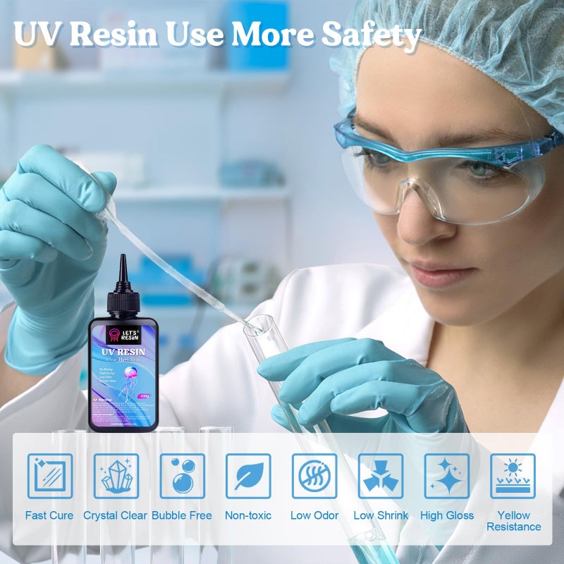 LET'S RESIN مجموعة راتنج UV من LET'S RESIN، 300 جرام راتنج شفاف رقيق منخفض اللزوجة، راتنج إيبوكسي بالأشعة فوق البنفسجية سريع التصلب ومنخفض الانكماش للحرف، الصب، قوالب راتنج UV - Image 2