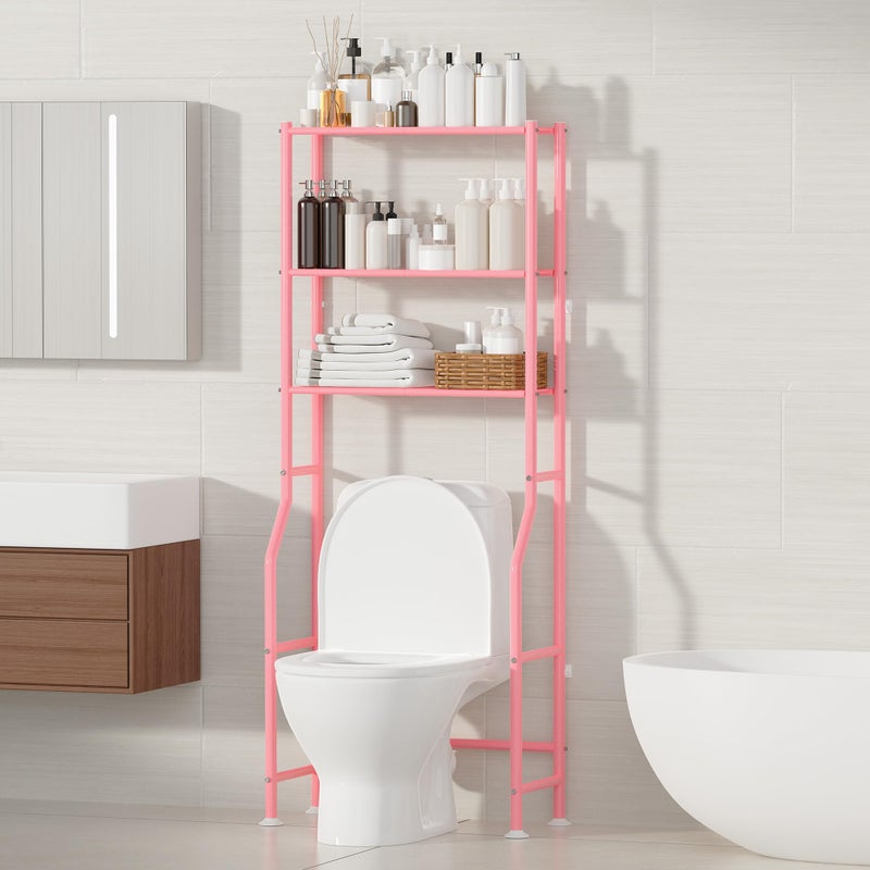 ASCENREST 3-Tier Over The Toilet Storage, Freestanding Metal Bathroom Shelves, Space Saver Above The Over Toilet Storage Shelf for Bathroom (Pink) - Image 1