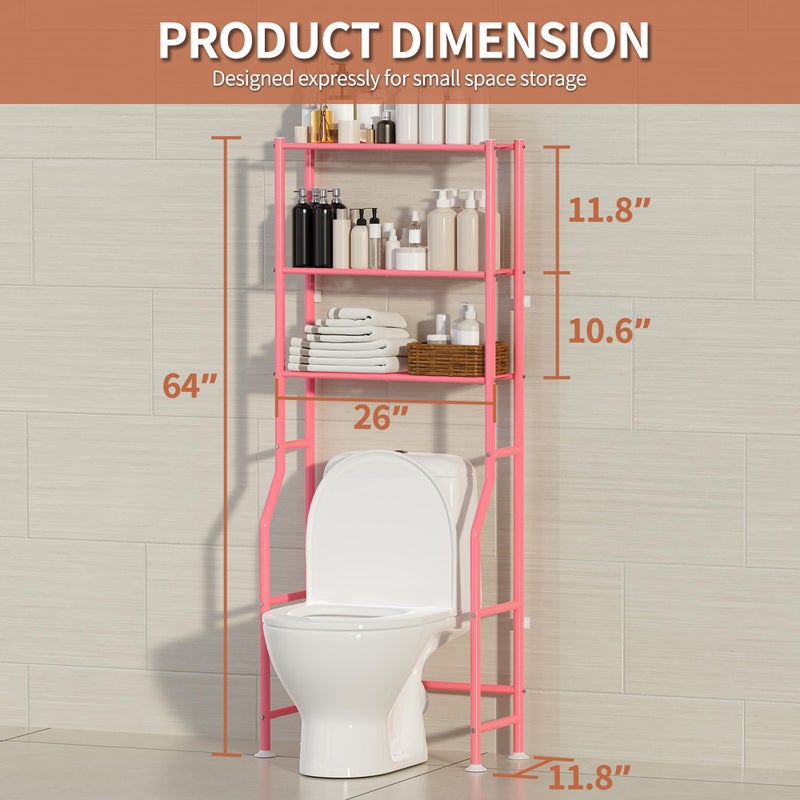 ASCENREST 3-Tier Over The Toilet Storage, Freestanding Metal Bathroom Shelves, Space Saver Above The Over Toilet Storage Shelf for Bathroom (Pink) - Image 3