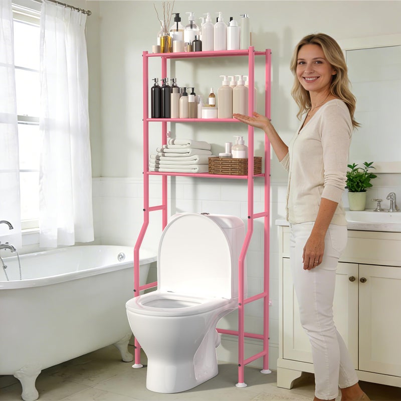ASCENREST 3-Tier Over The Toilet Storage, Freestanding Metal Bathroom Shelves, Space Saver Above The Over Toilet Storage Shelf for Bathroom (Pink) - Image 2