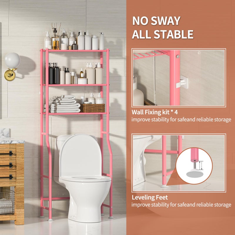 ASCENREST 3-Tier Over The Toilet Storage, Freestanding Metal Bathroom Shelves, Space Saver Above The Over Toilet Storage Shelf for Bathroom (Pink) - Image 4
