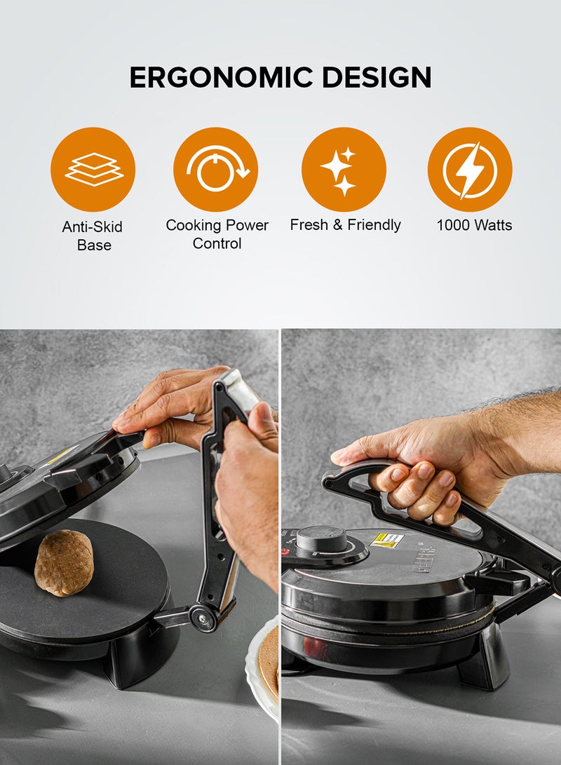 GEEPAS 8" Chapathi Maker - Non-stick Coating with Thermostat Control | Cool Touch Handle with Indicator Lights | Ideal for Making Breads, Chapathi, Roti GCM5429 Silver/Black - Image 4