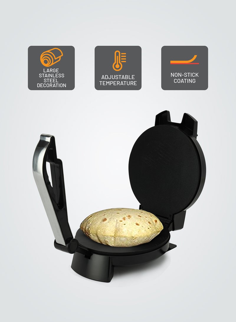 GEEPAS 8" Chapathi Maker - Non-stick Coating with Thermostat Control | Cool Touch Handle with Indicator Lights | Ideal for Making Breads, Chapathi, Roti GCM5429 Silver/Black - Image 1