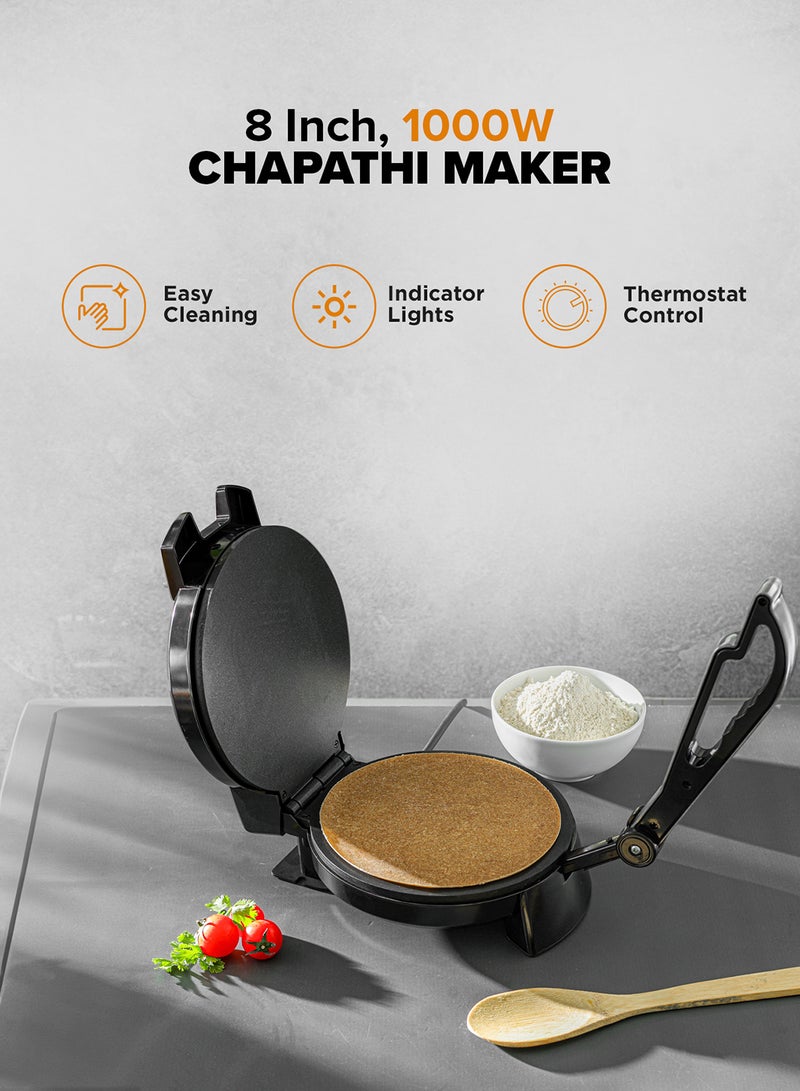GEEPAS 8" Chapathi Maker - Non-stick Coating with Thermostat Control | Cool Touch Handle with Indicator Lights | Ideal for Making Breads, Chapathi, Roti GCM5429 Silver/Black - Image 2