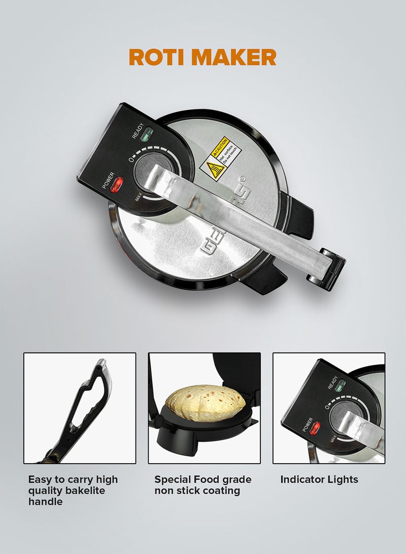 GEEPAS 8" Chapathi Maker - Non-stick Coating with Thermostat Control | Cool Touch Handle with Indicator Lights | Ideal for Making Breads, Chapathi, Roti GCM5429 Silver/Black - Image 3