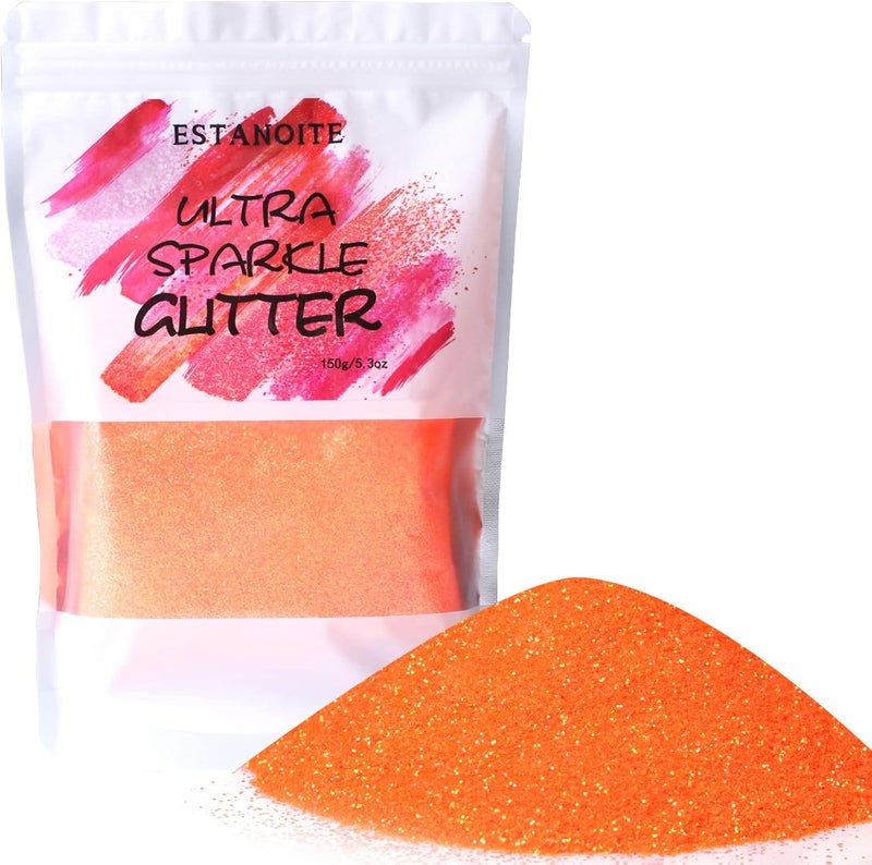 Iridescent Fine Glitter, 150g Rainbow Glitter Powder for Resin Tumblers, Slime and Craft Making, Nail Art, Festival Decor, Cosmetic Glitter for Body Face Eyeshadow (Iridescent Orange)