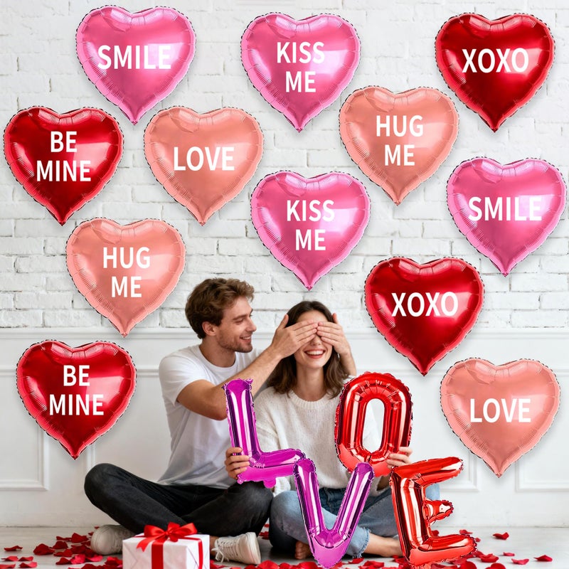HALOGATE 16 Pcs Valentines Day Decorations  Love Letter Balloon  18 Inch Foil Heart Shaped Balloons Xoxo Be Mine Kiss Me Hug Me Red Pink Romantic Valentines Decor For Wedding Anniversary Galentines Day Party - Image 4