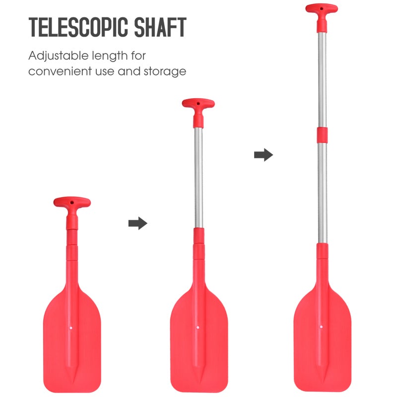 Telescopic Paddle: Red Aluminum Alloy Shaft PVC Blade - Durable Adjustable 21.2" To 41.7" Length Easy Grip T Handle Portable Boating Paddle For Kayak Canoe Outdoor Water Sports - Image 3