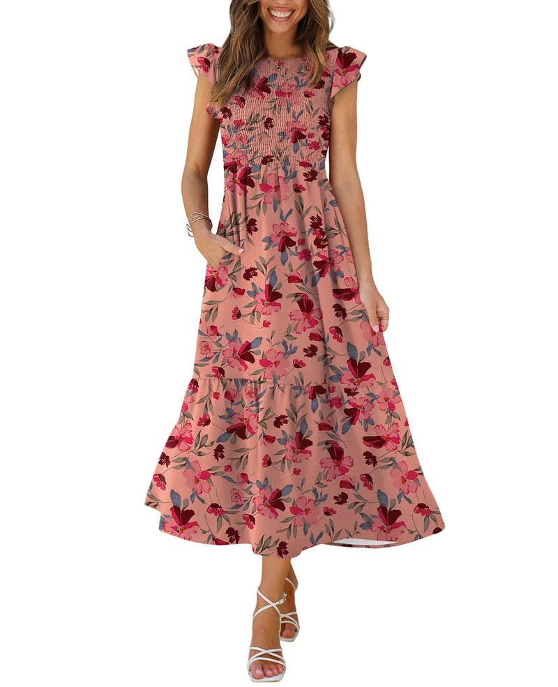 OFEEFAN Petite Maxi Dresses for Women Petite Length Floral Dress for Women Pink XS - Image 1