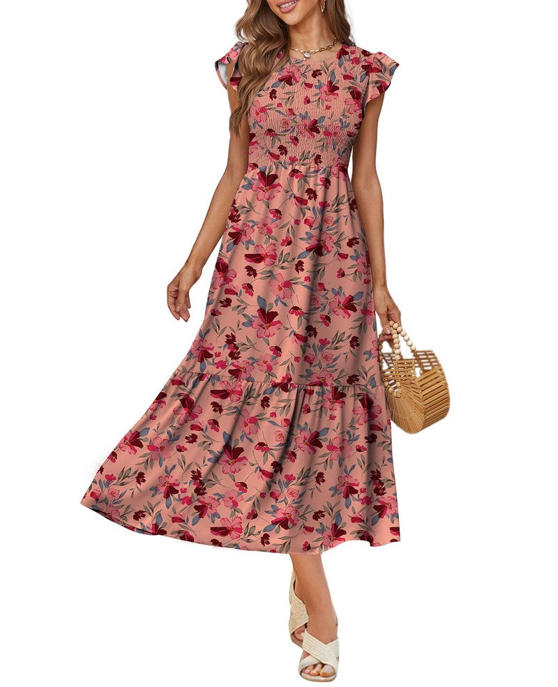 OFEEFAN Petite Maxi Dresses for Women Petite Length Floral Dress for Women Pink XS - Image 2