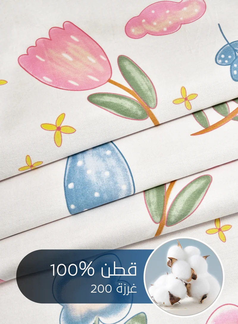 سيد المنسوجات المنزلية مفرش صيفي مفرد ونص من قطن، يناسب سرير بحجم 160 × 200 سم، 5 قطع، 100% قطن 200 غرزة، مع الحشوة القابلة للنزع، سلسلة فيرونيكا