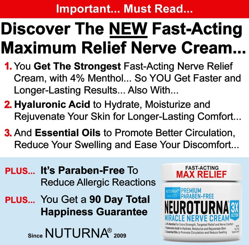 Nuturna Neuropathy Nerve Relief Cream  Premium Nerve Cream 3X Action for Targeted Relief and Soothing Nerve Comfort  Maximum Strength with 4 Menthol MSM for Feet Hands Legs Toes  Back  Super Large 8 Oz - Image 2