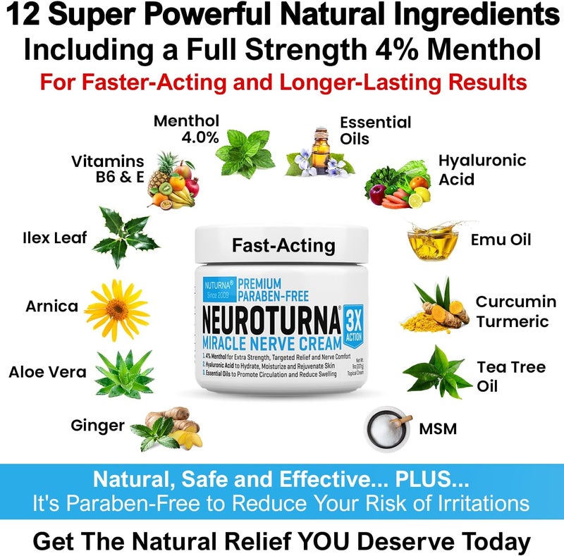 Nuturna Neuropathy Nerve Relief Cream  Premium Nerve Cream 3X Action for Targeted Relief and Soothing Nerve Comfort  Maximum Strength with 4 Menthol MSM for Feet Hands Legs Toes  Back  Super Large 8 Oz - Image 5
