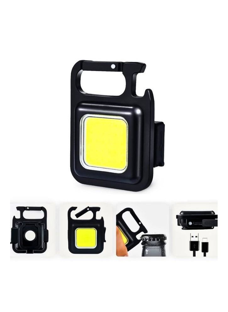 YOMNA - Pack of 1 Key Chain LED Light 800 Lumens COB Rechargeable Keychain Mini Flashlight 4 Light Modes Portable Pocket Light with Folding Bracket Bottle Opener and Magnet Base for Fishing Walking Camping - Image 1