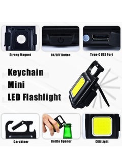 YOMNA Pack of 1 Key Chain LED Light 800 Lumens COB Rechargeable Keychain Mini Flashlight 4 Light Modes Portable Pocket Light with Folding Bracket Bottle Opener and Magnet Base for Fishing Walking Camping  - Image 4
