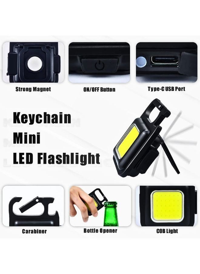 YOMNA - Pack of 1 Key Chain LED Light 800 Lumens COB Rechargeable Keychain Mini Flashlight 4 Light Modes Portable Pocket Light with Folding Bracket Bottle Opener and Magnet Base for Fishing Walking Camping - Image 1