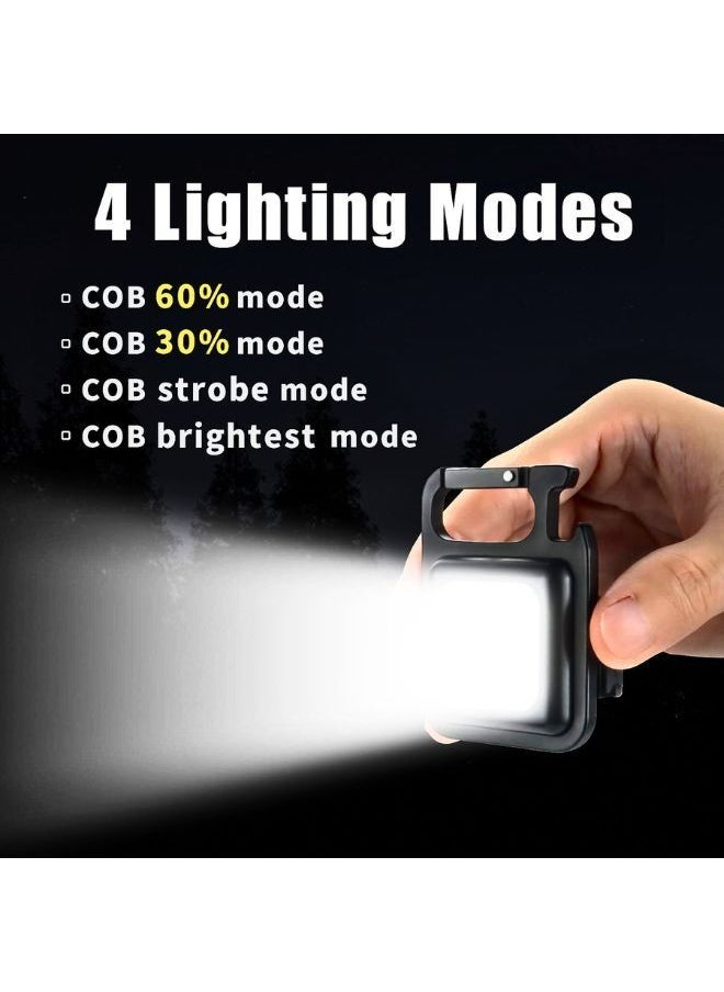 YOMNA - Pack of 1 Key Chain LED Light 800 Lumens COB Rechargeable Keychain Mini Flashlight 4 Light Modes Portable Pocket Light with Folding Bracket Bottle Opener and Magnet Base for Fishing Walking Camping - Image 1