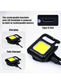 YOMNA Pack of 1 Key Chain LED Light 800 Lumens COB Rechargeable Keychain Mini Flashlight 4 Light Modes Portable Pocket Light with Folding Bracket Bottle Opener and Magnet Base for Fishing Walking Camping  - Image 3