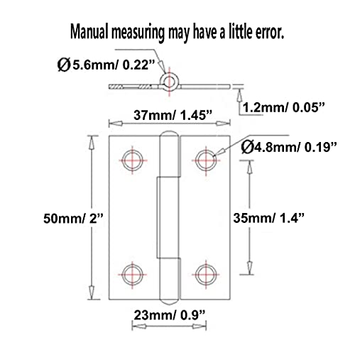 Adiyer 10pcs 304 Stainless Steel 2-inch Folding Butt Hinges Home Furniture Hardware Door Hinges for Case Lid Wooden Jewelry Box Lid (50mm x 37mm x 1.2mm) - Image 2