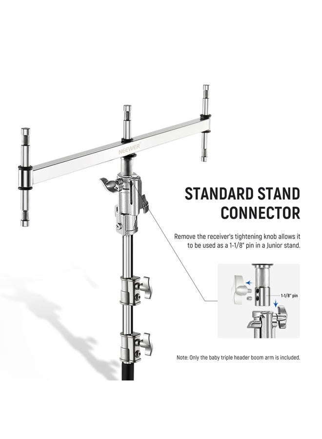 Neewer Baby Triple Header Boom Arm with Five 5/8" Baby Pins for LED Light/Strobe Flash, One 1-1/8" Pin for C Stand/Light Stand with 16mm Baby Stud or 28mm Junior Receiver, Stainless Steel, UA005  - Image 3