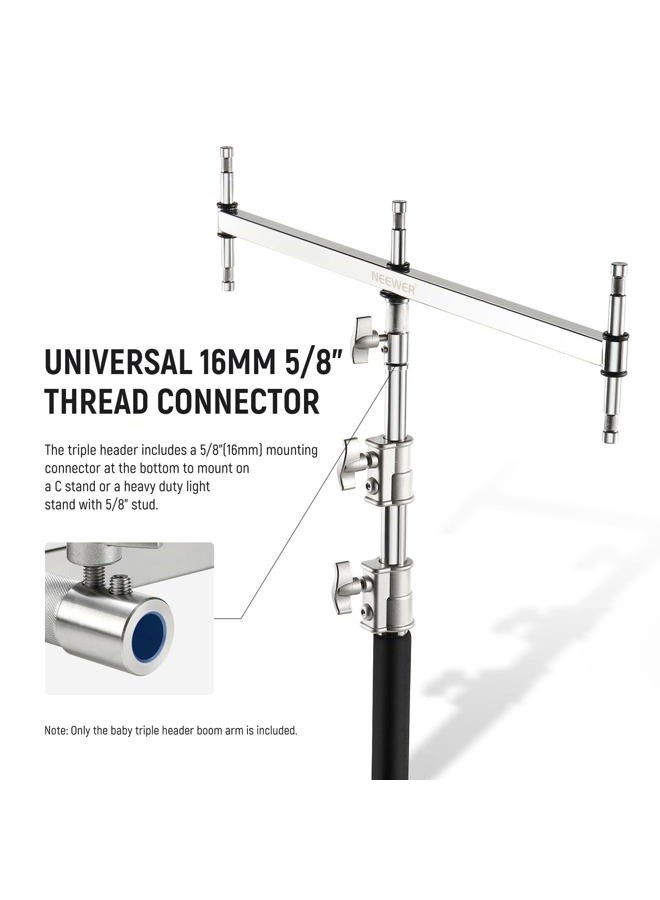 Neewer Baby Triple Header Boom Arm with Five 5/8" Baby Pins for LED Light/Strobe Flash, One 1-1/8" Pin for C Stand/Light Stand with 16mm Baby Stud or 28mm Junior Receiver, Stainless Steel, UA005  - Image 2