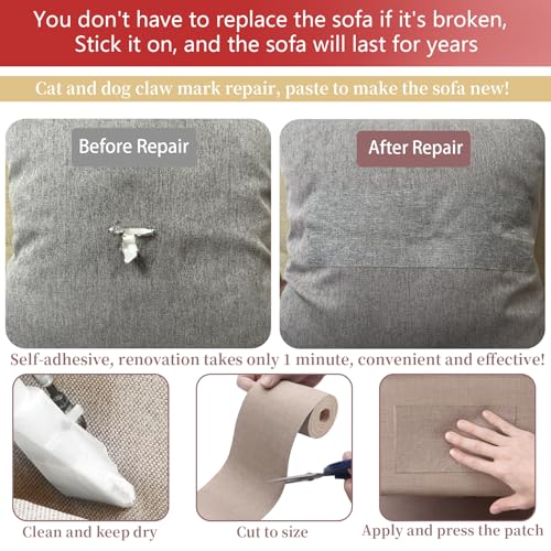 Gheeidau Linen Repair Tape 4x70 Inch Self-Adhesive Couch Patch Repair Fabric Patch for Furniture,Sofas,Cushion,Chairs,Bags,Linen Goods(Dark Grey) - Image 2
