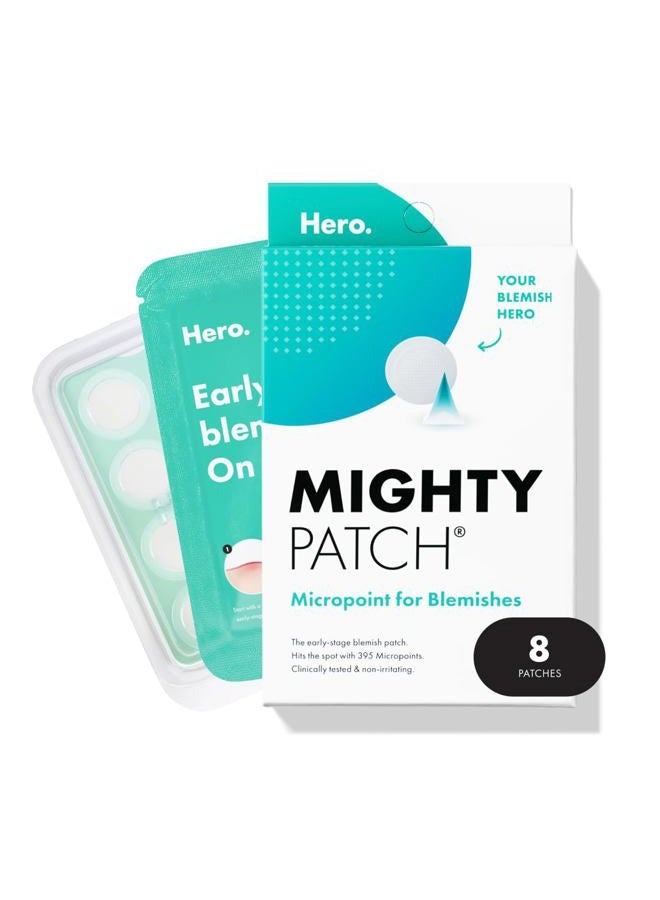 Mighty Patch ميكروبوينت™ للبقع من هيرو كوزمتيكس - لاصقة علاج حب الشباب الهيدروكوليدية للبثور المبكرة والبثور المخفية، 395 ميكروبوينت (8 لاصقات) - Image 1