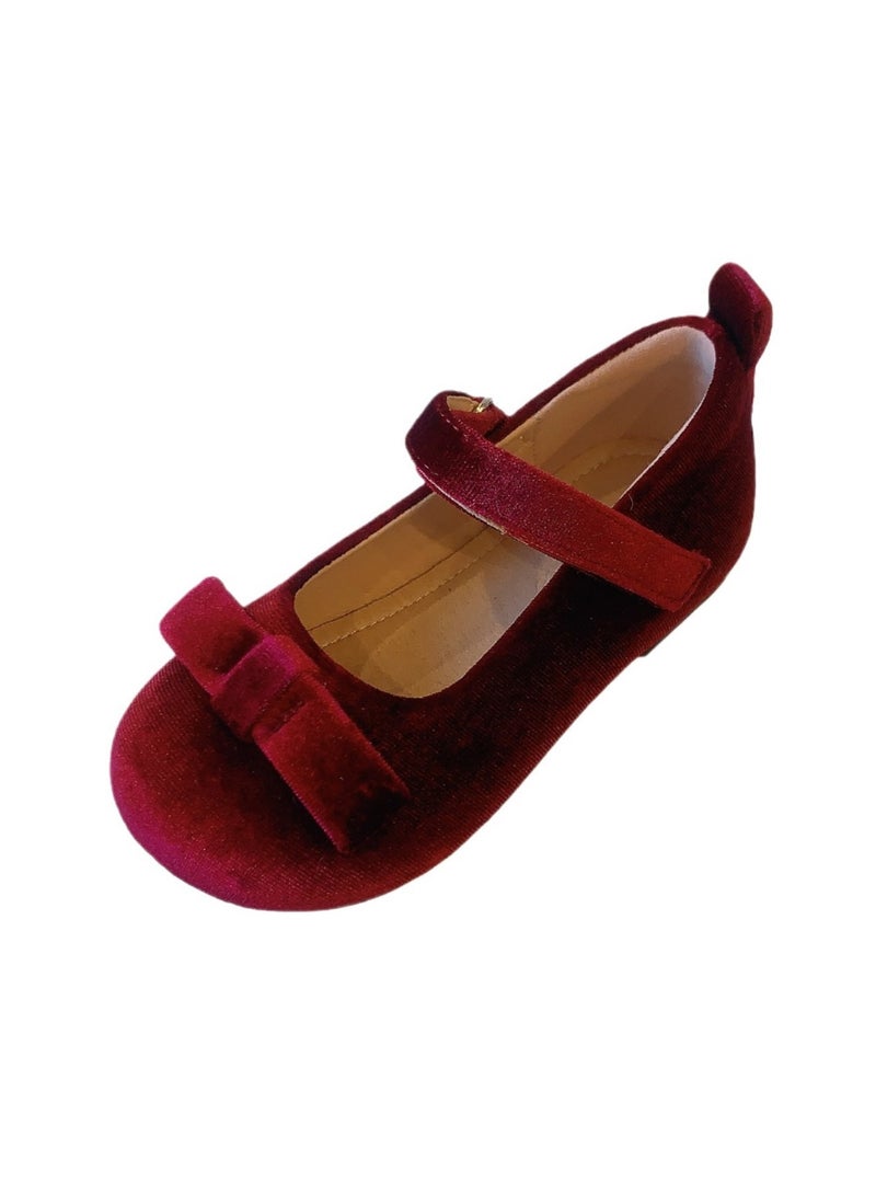 Bow Velvet Children's Single Shoes Princess Shallow Mouth Leather Shoes - Image 5