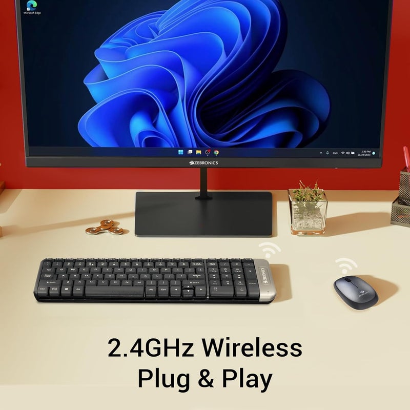 ZEBRONICS مجموعة لوحة مفاتيح وفأرة لاسلكية Companion 104 بتردد 2.4GHz، 100 مفتاح، مفاتيح مطبوعة بالليزر، مفاتيح وسائط متعددة مدمجة، فأرة بثلاثة أزرار، 1200 DPI، دقة عالية، مستشعر بصري متقدم (رمادي) - Image 4