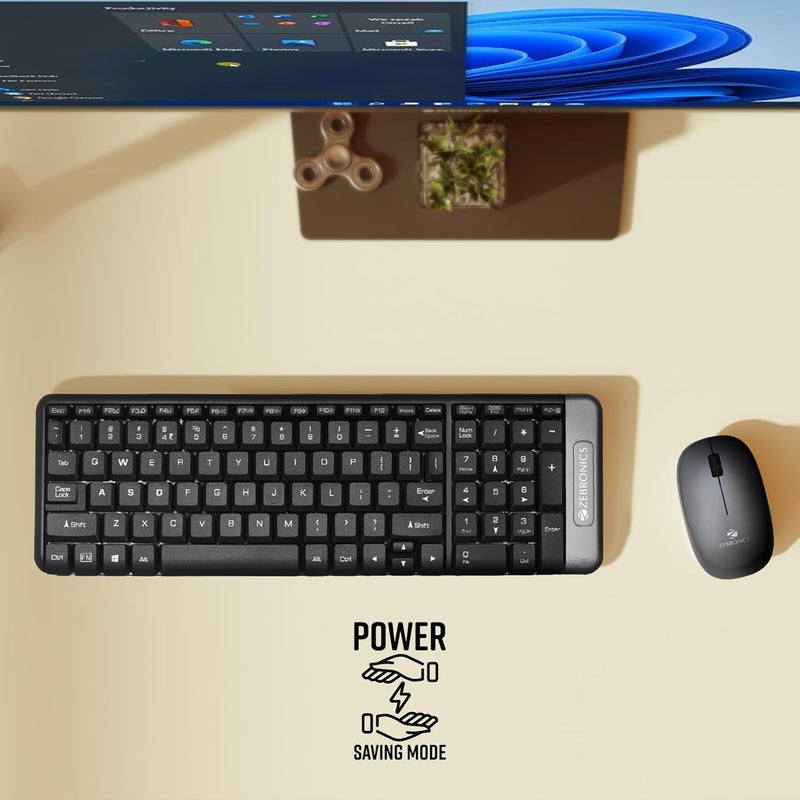 ZEBRONICS مجموعة لوحة مفاتيح وفأرة لاسلكية Companion 104 بتردد 2.4GHz، 100 مفتاح، مفاتيح مطبوعة بالليزر، مفاتيح وسائط متعددة مدمجة، فأرة بثلاثة أزرار، 1200 DPI، دقة عالية، مستشعر بصري متقدم (رمادي) - Image 5