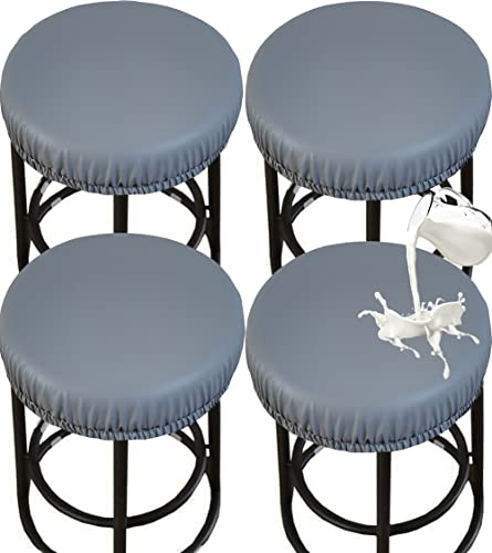 HFCNMY PU Bar Stool Covers  Waterproof Washable Round Seat Covers with Elastic Bands for 1217 Inch Chairs 4Pcs Gray 