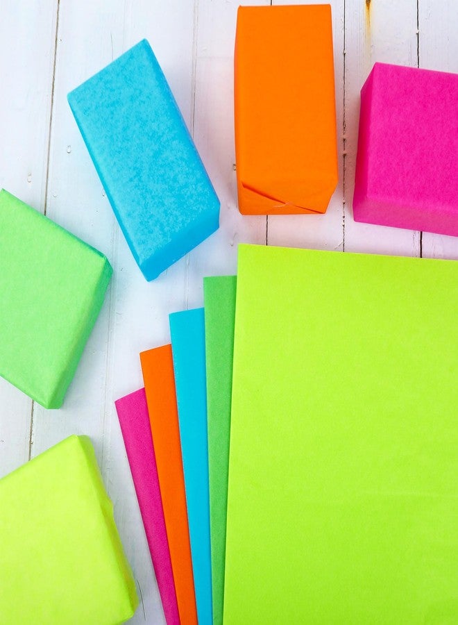 Whaline 100 Sheets Neon Tissue Paper Fluorescent Color Wrapping Paper Green Pink Blue Orange Decorative Art Paper for Birthday Baby Shower Party DIY Crafts, 14 x 20 Inch - Image 3