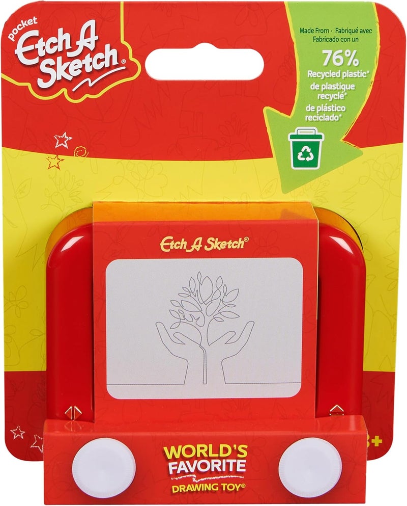 Etch A Sketch Pocket Sustainable Drawing Toy, Classic Magic Screen with Knobs, Made with 76% Recycled Plastic, Portable Creative Toy for Kids Ages 3+ - Image 1