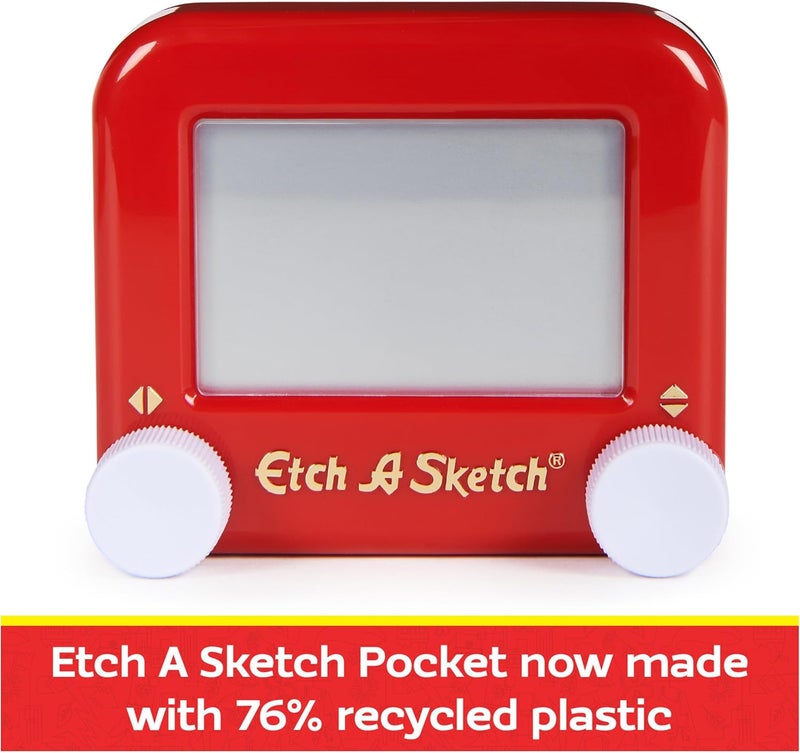 Etch A Sketch Pocket Sustainable Drawing Toy, Classic Magic Screen with Knobs, Made with 76% Recycled Plastic, Portable Creative Toy for Kids Ages 3+ - Image 2