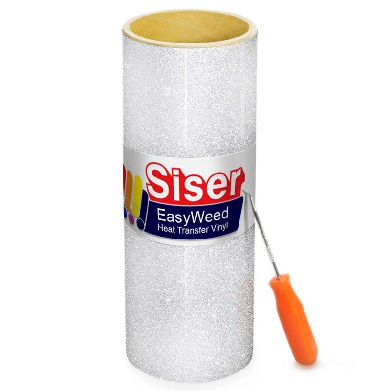Siser Glitter Heat Transfer Craft Vinyl Roll 5ft x 10 Inch Roll Including Stainless Steel Weeding Tool (White) - Image 5