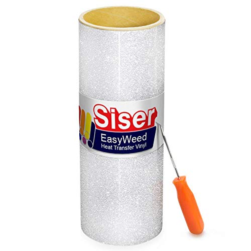 Siser Glitter Heat Transfer Craft Vinyl Roll 5ft x 10 Inch Roll Including Stainless Steel Weeding Tool (White) - Image 1