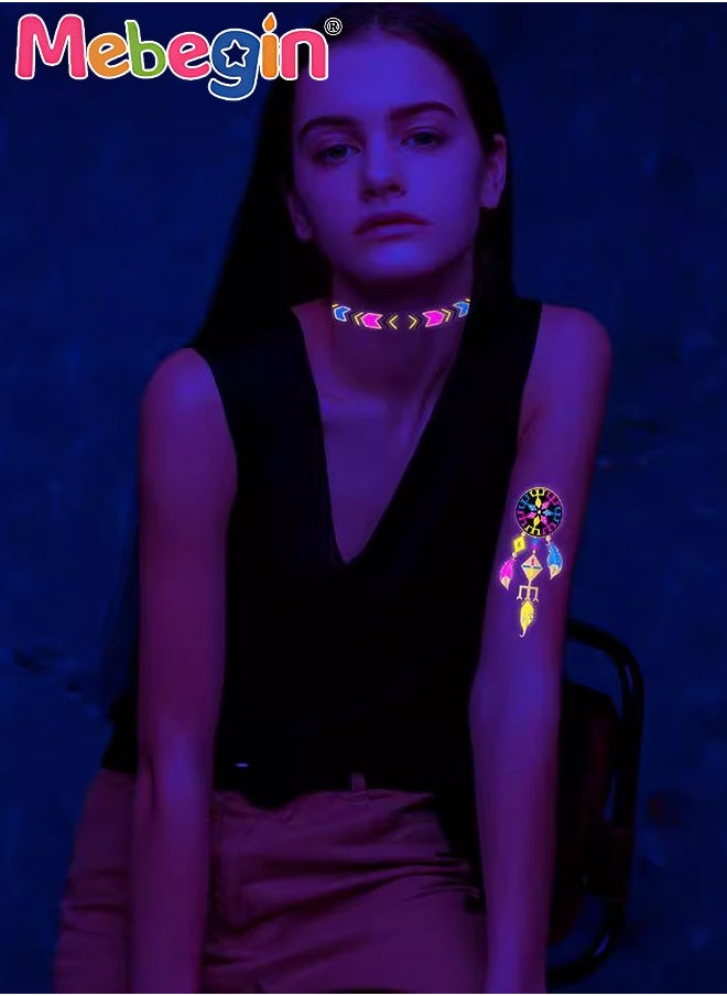8 Sheets Luminous Temporary Tattoos Stickers, Waterproof Long-lasting Tattoos, High-quality Face and Body Stickers with Attractive Design, Easy to Use and Remove, Versatile Party Decoration