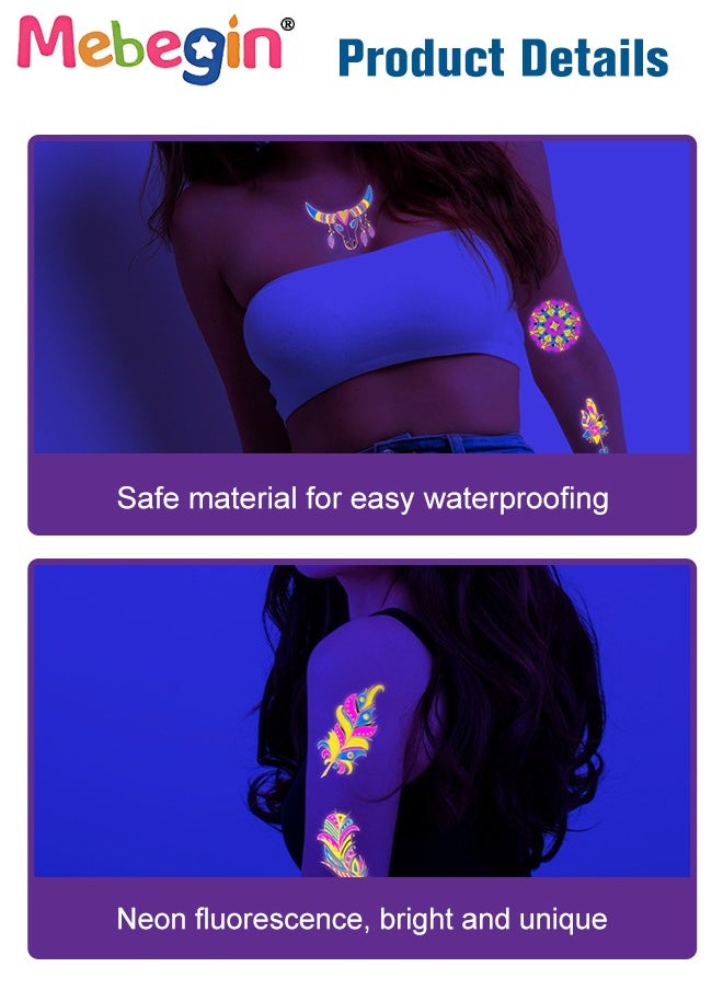 8 Sheets Luminous Temporary Tattoos Stickers, Waterproof Long-lasting Tattoos, High-quality Face and Body Stickers with Attractive Design, Easy to Use and Remove, Versatile Party Decoration