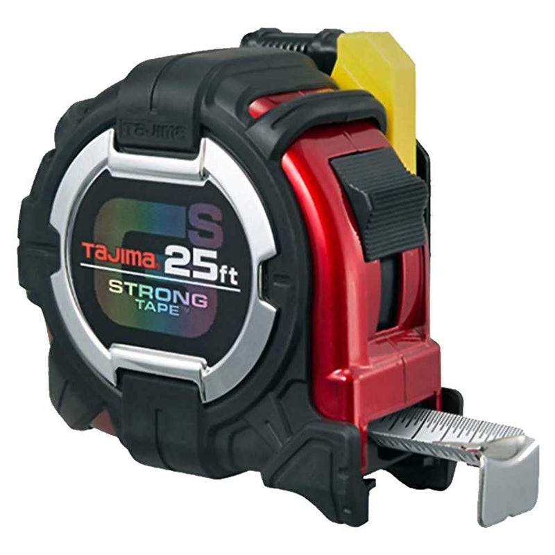 TAJIMA Tape Measure 25 ft x 1116 inch GSLock Measuring Tape with Shock Resistant Case Safety Clip Holder GSSF25BW
