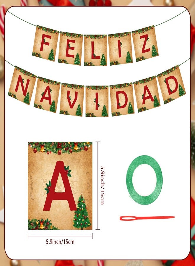 Atiloy Feliz Navidad Banner Merry Christmas Banner Vintage New Year Garlands Sign for Feliz Navidad Christmas Decorations Mexican Spanish Holiday Decor Home Office Party Fireplace Mantle Decor - Image 2