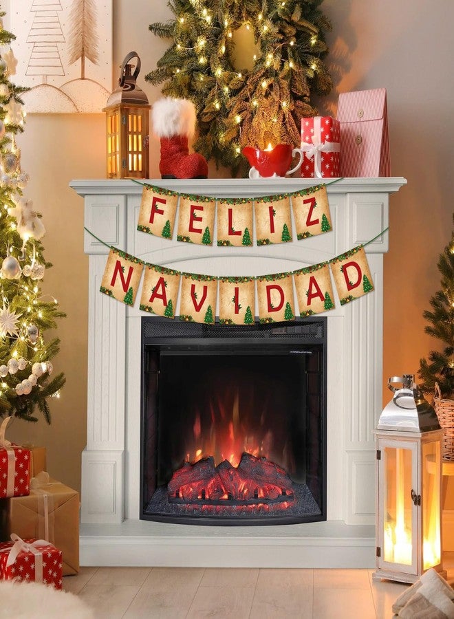 Atiloy Feliz Navidad Banner Merry Christmas Banner Vintage New Year Garlands Sign for Feliz Navidad Christmas Decorations Mexican Spanish Holiday Decor Home Office Party Fireplace Mantle Decor - Image 5