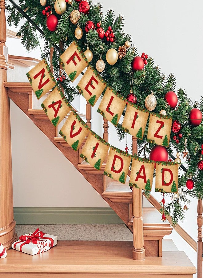 Atiloy Feliz Navidad Banner Merry Christmas Banner Vintage New Year Garlands Sign for Feliz Navidad Christmas Decorations Mexican Spanish Holiday Decor Home Office Party Fireplace Mantle Decor - Image 1