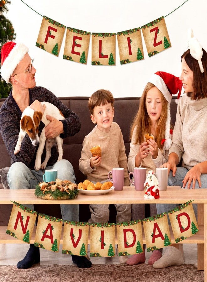 Atiloy Feliz Navidad Banner Merry Christmas Banner Vintage New Year Garlands Sign for Feliz Navidad Christmas Decorations Mexican Spanish Holiday Decor Home Office Party Fireplace Mantle Decor - Image 4