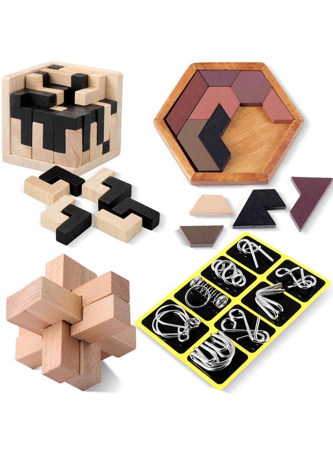 Yilloog 11 Pcs Brain Teaser Puzzles For Games Educational Toys Wooden And Metal Puzzles 3D Puzzles Unlock Interlock Iq Puzzles Box For Adults Challenge Gifts(B Style)