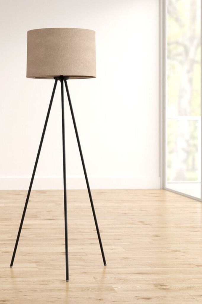 black metal floor lamp with beige hat 165*40cm